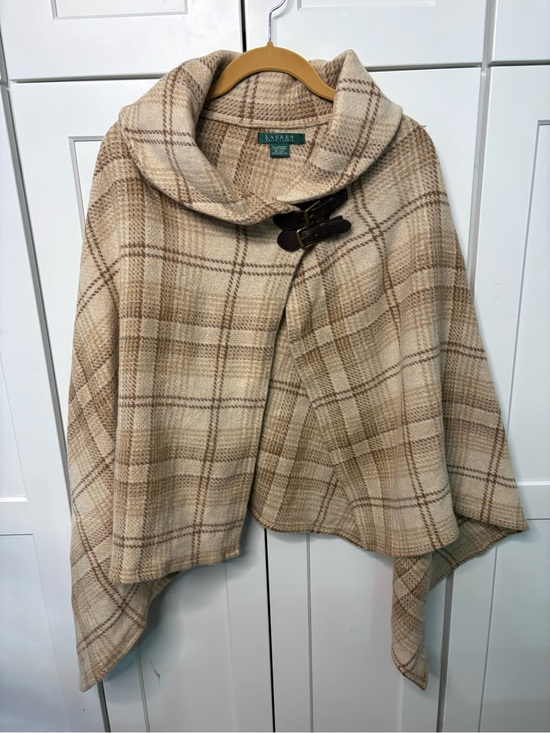 Ralph Lauren Sweaters - Vintage Lauren Ralph Lauren Made in Italy Plaid Lambswool Leather Buckle Cape